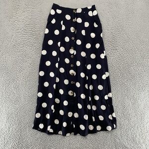 Maeve Maxi Skirt Womens 00 Navy Polka Dot Button Front Pockets Summer Claudette